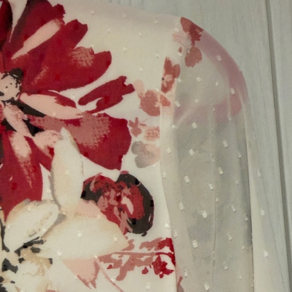 White House Black Market Floral V-Neck Blouse - Red, Cream, Black - Picture 4 of 5